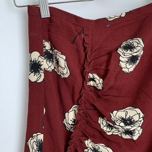 ROUJE PARIS Scarlet Floral Skirt Burgendy Womens Midi Size 34 US 2 - Picture 6 of 10